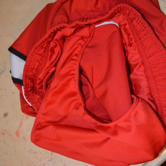 Nike Dri-Fit Activewear Sport Mini Shorts Red -White-Black Mesh Lining Ties S - Picture 9 of 9